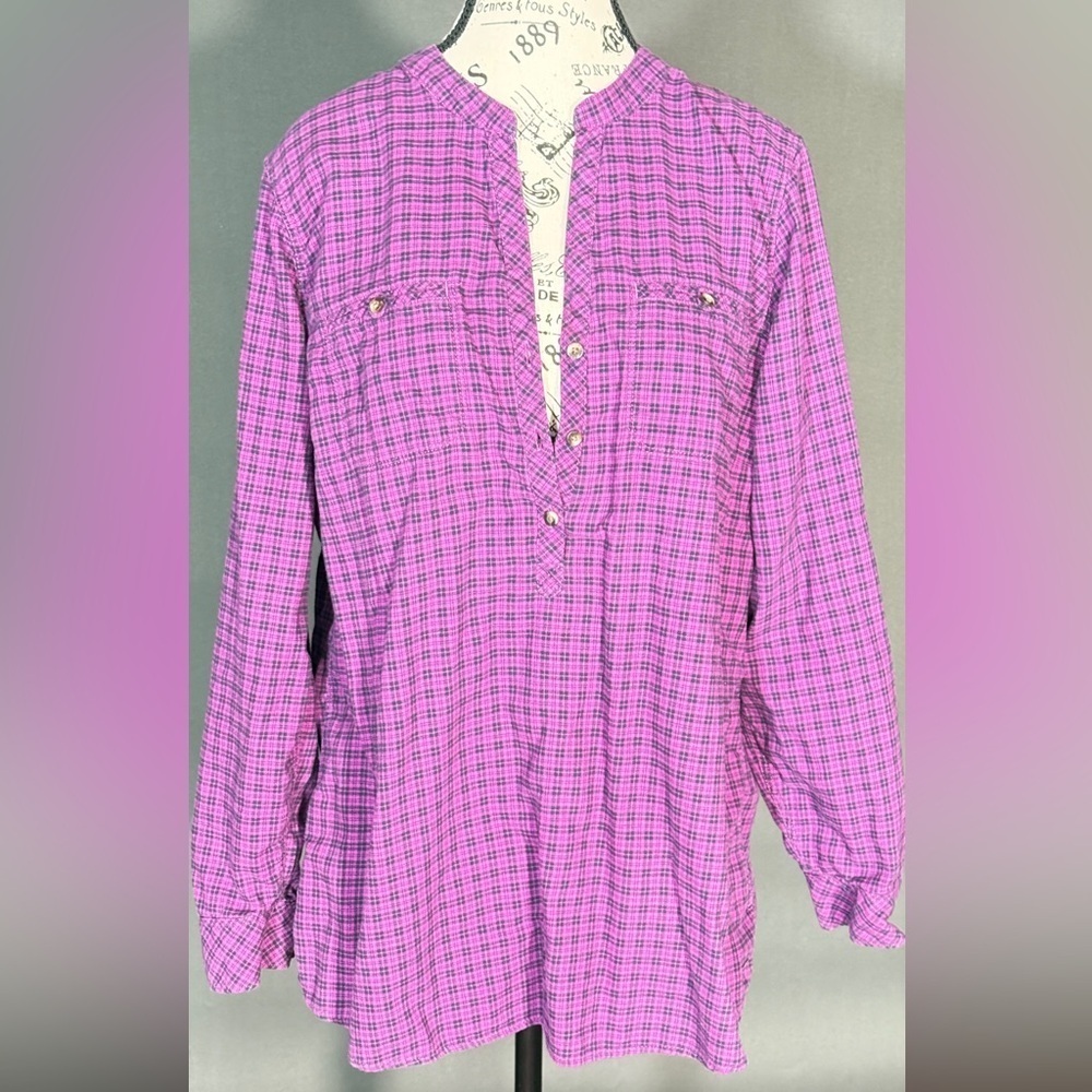 Eddie Bauer Purple Plaid Women's Blouse size xl